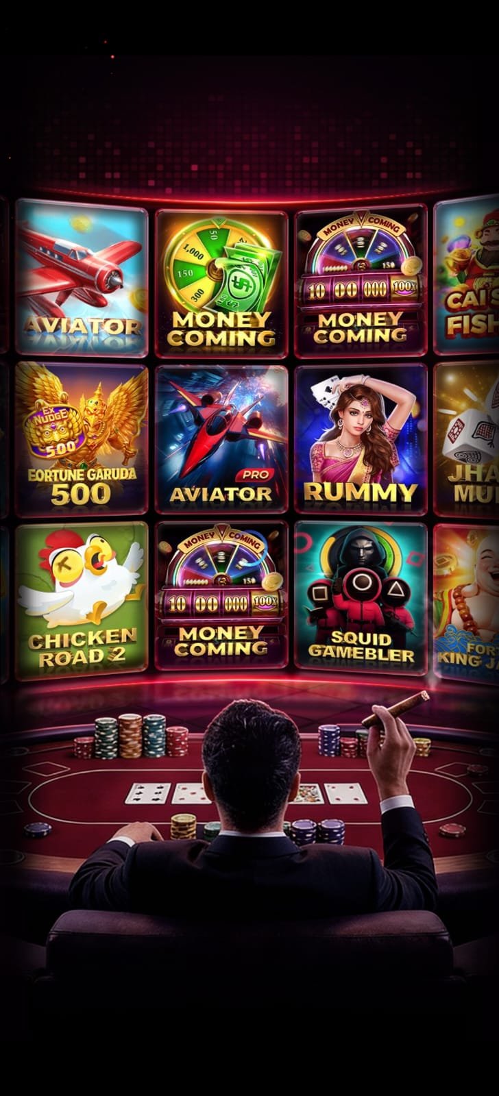 IV7 APK gaming app dashboard showing game categories, wallet balance, bonus offers, referral options, and quick navigation menus on an Android device.